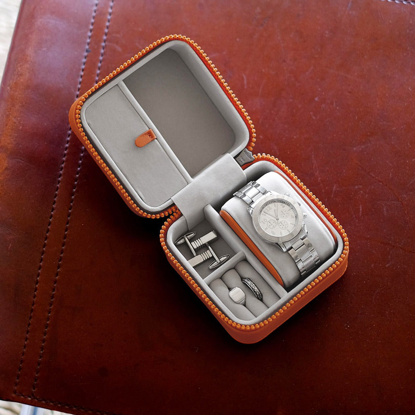 Canvas Watch & Jewellery Box - Orange