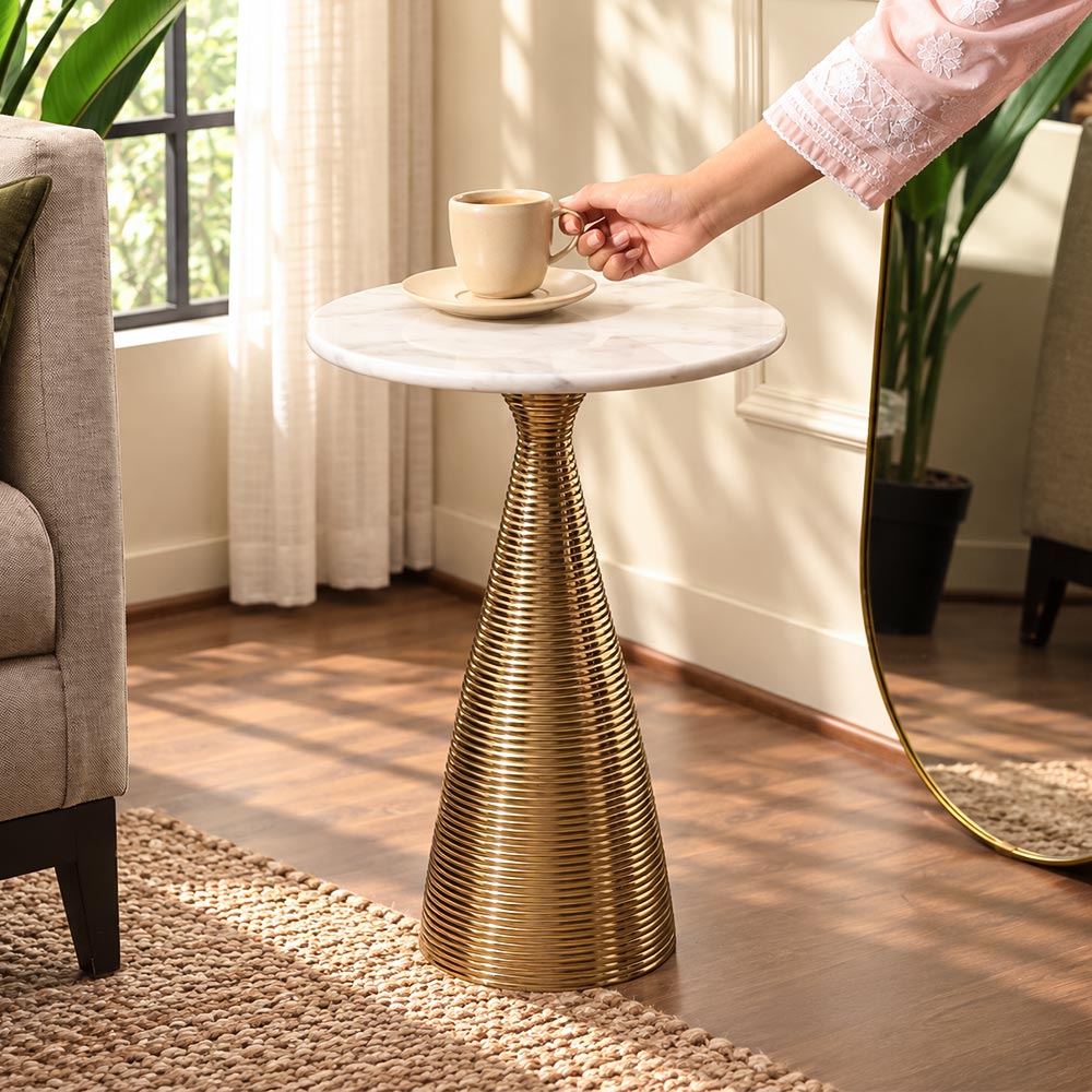 Canyon Marble Tulip Side Table - White Gold