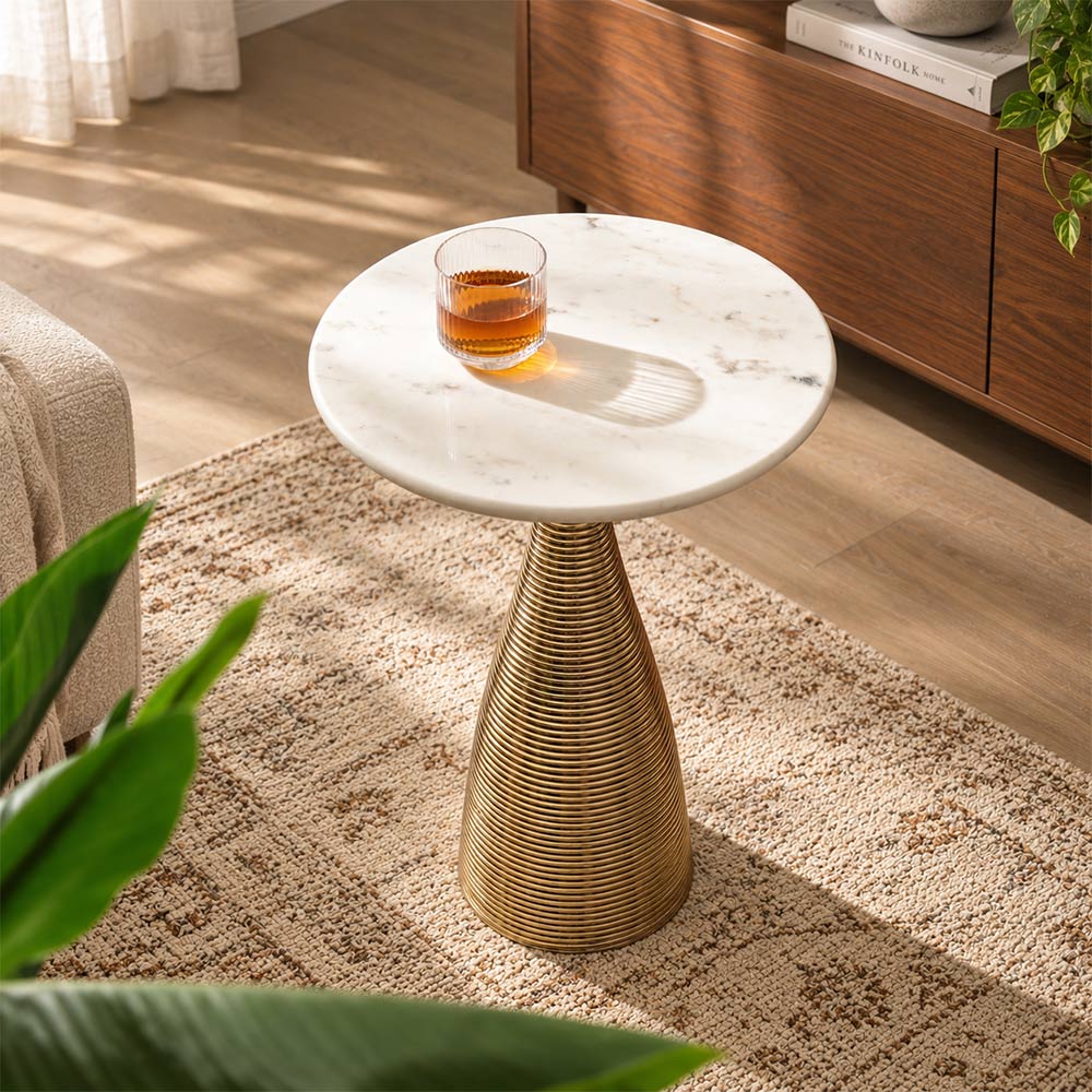 Canyon Marble Tulip Side Table - White Gold