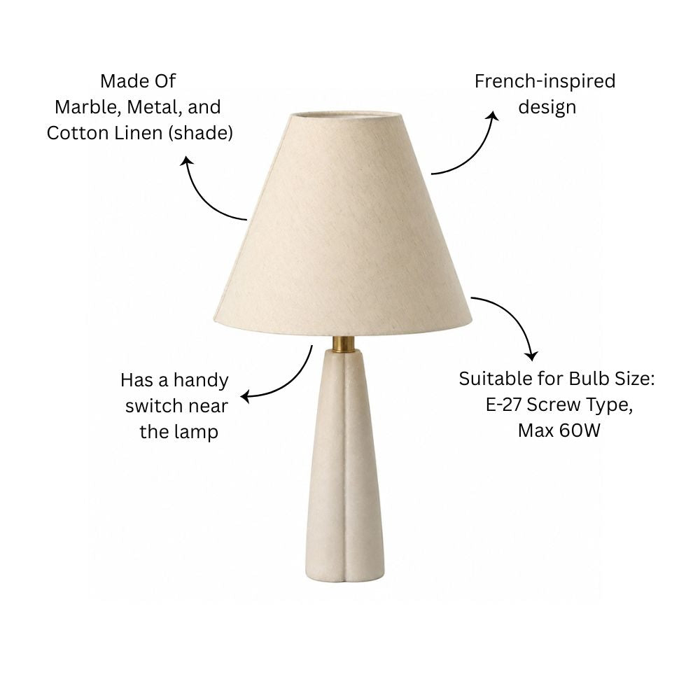Carla Marble Tapered Table Lamp XL - White Beige