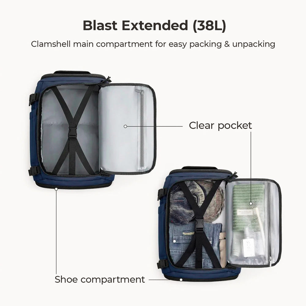 Carry-On Expandable Travel Backpack 38L - Navy Blue