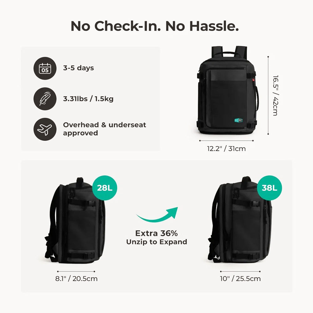 Carry-On Expandable Backpack Pro 38L - Black
