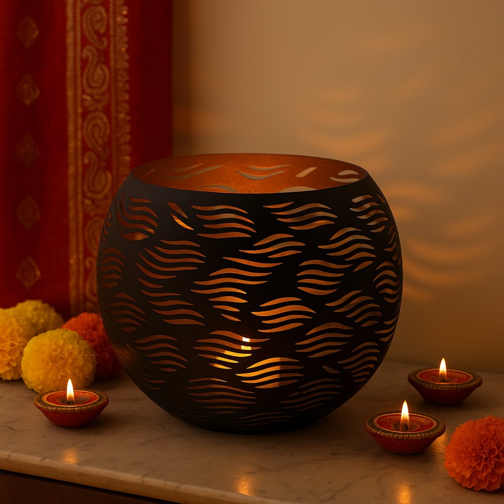 Carved Candle Holder Large - Black Gold