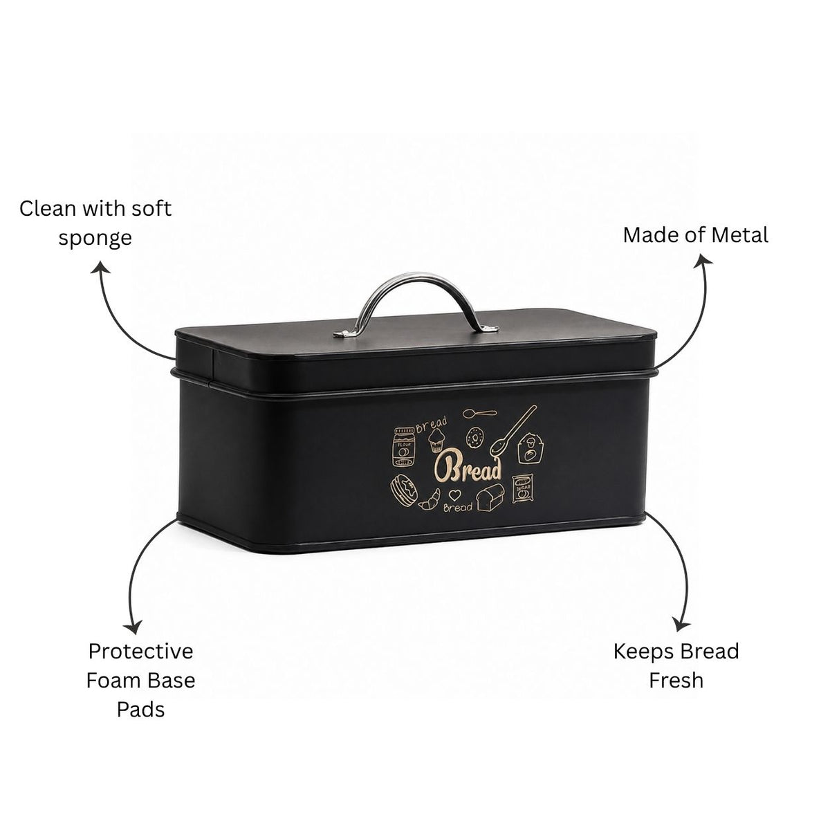 Casa Metal Bread Box - Black