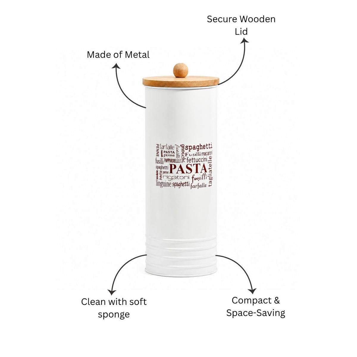 Casa Metal Pasta Storage Jar - White