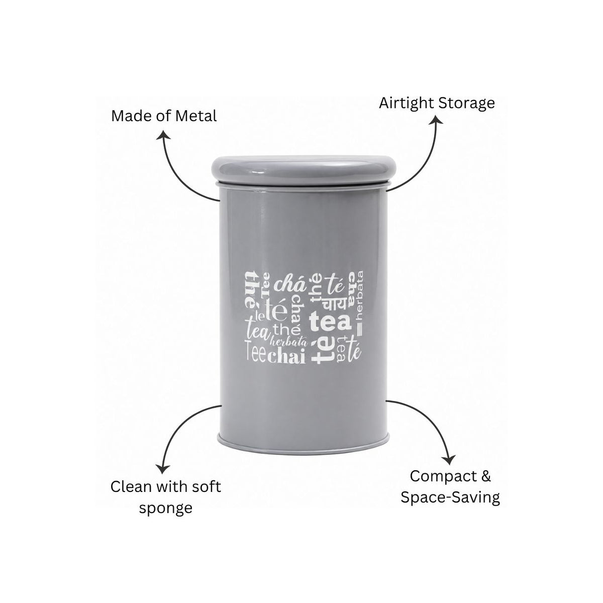 Casa Metal Tea Storage Jar - Grey