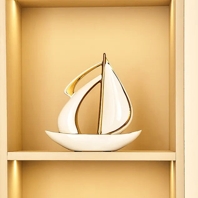 Catamaran Decorative Sculpture Medium - White Gold