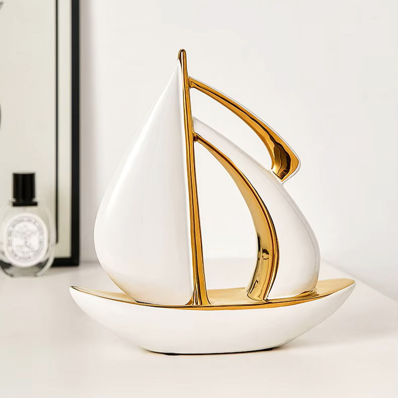 Catamaran Decorative Sculpture Medium - White Gold