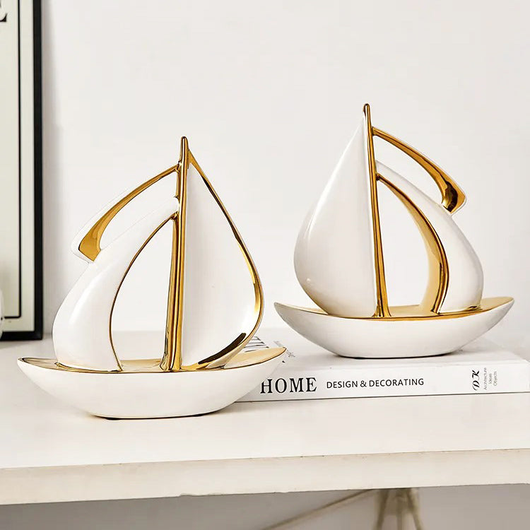 Catamaran Decorative Sculpture Medium - White Gold