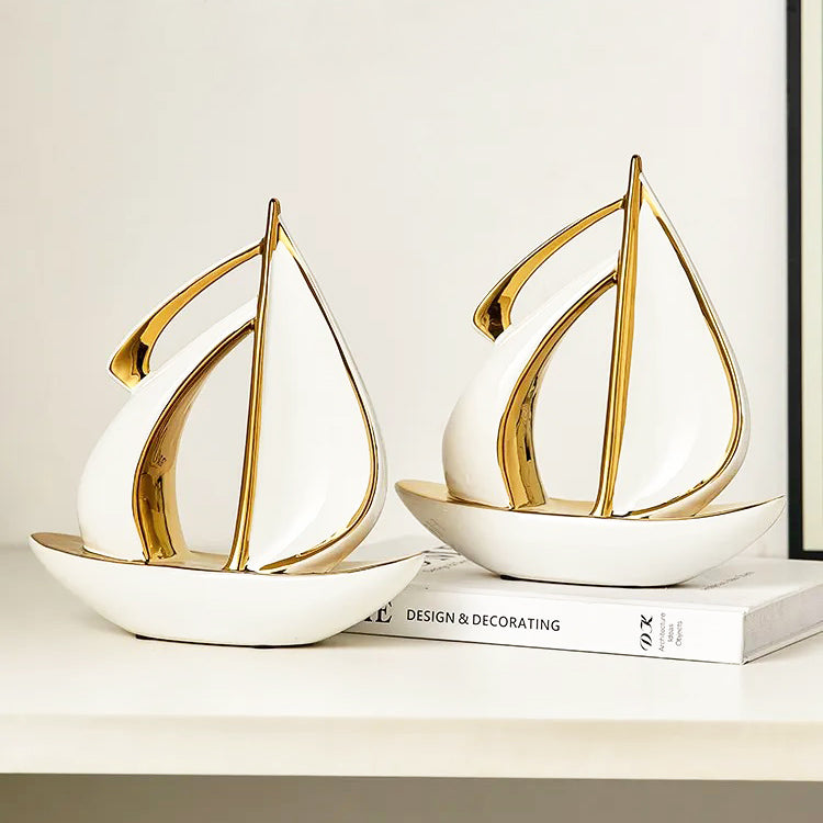 Catamaran Decorative Sculpture Medium - White Gold