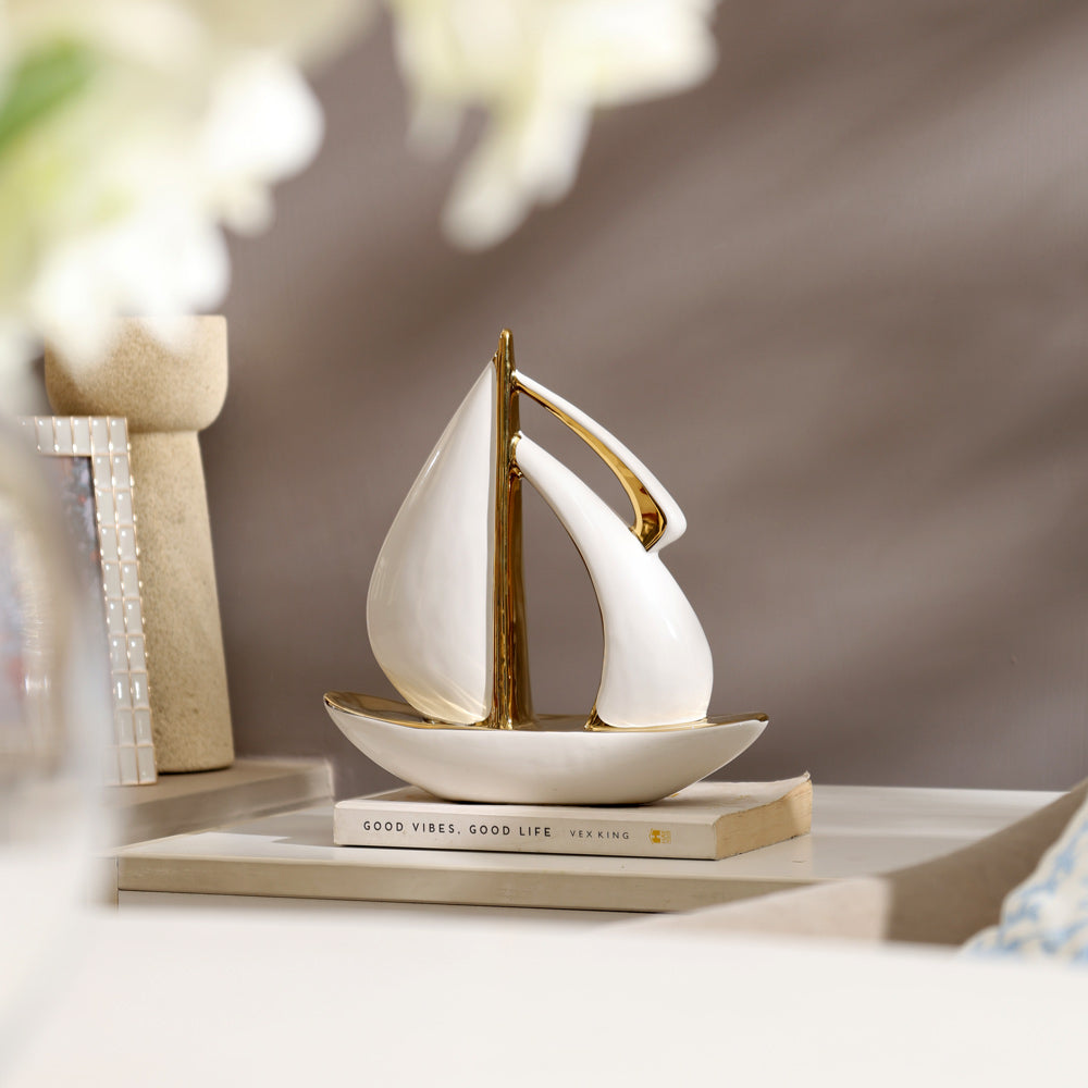 Catamaran Decorative Sculpture Medium - White Gold