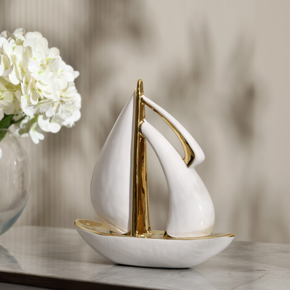 Catamaran Decorative Sculpture Medium - White Gold