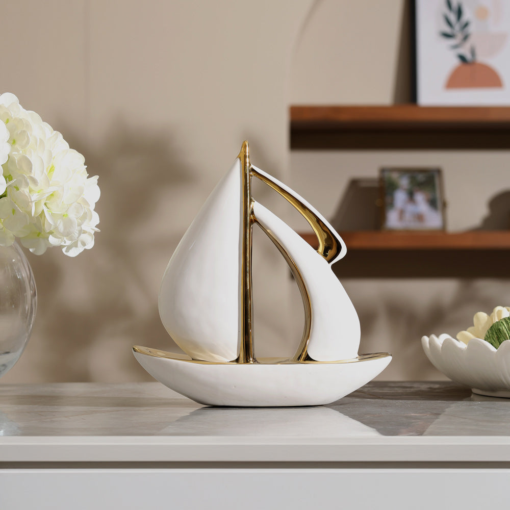 Catamaran Decorative Sculpture Medium - White Gold