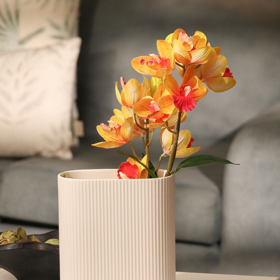 Cattleya Orchid Faux Stem - Sunset Orange