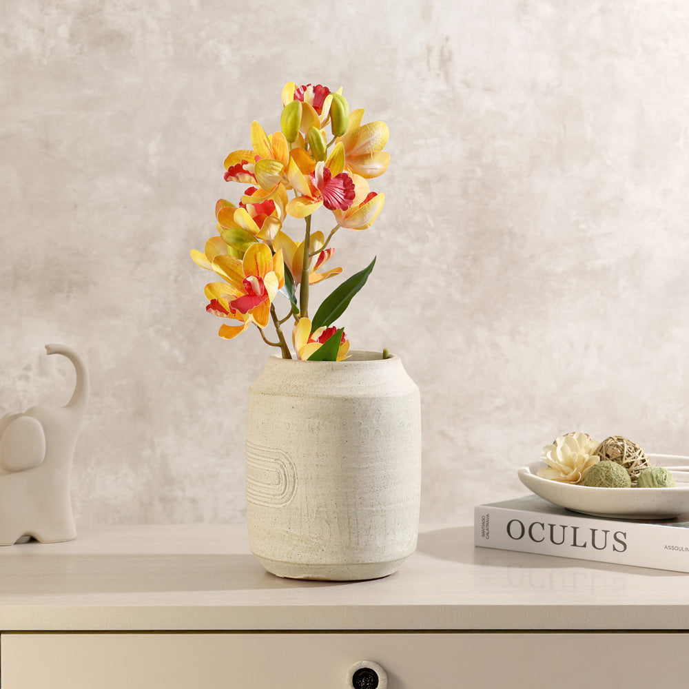 Cattleya Orchid Faux Stem - Sunset Orange