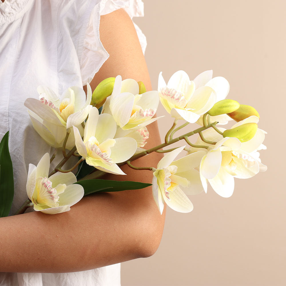 Cattleya Orchid Faux Stem- Buttercream