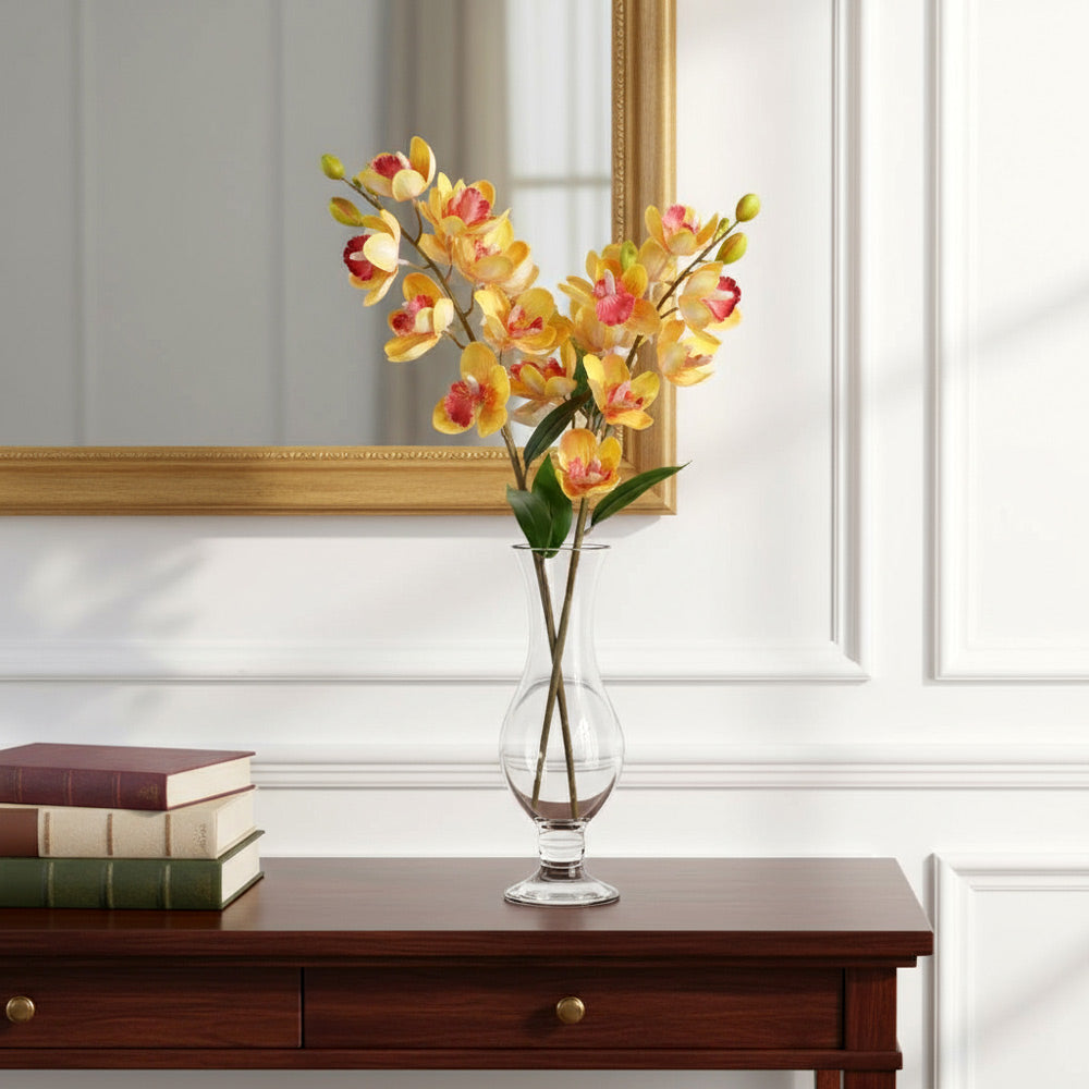 Cattleya Orchid Faux Stem - Sunset Orange