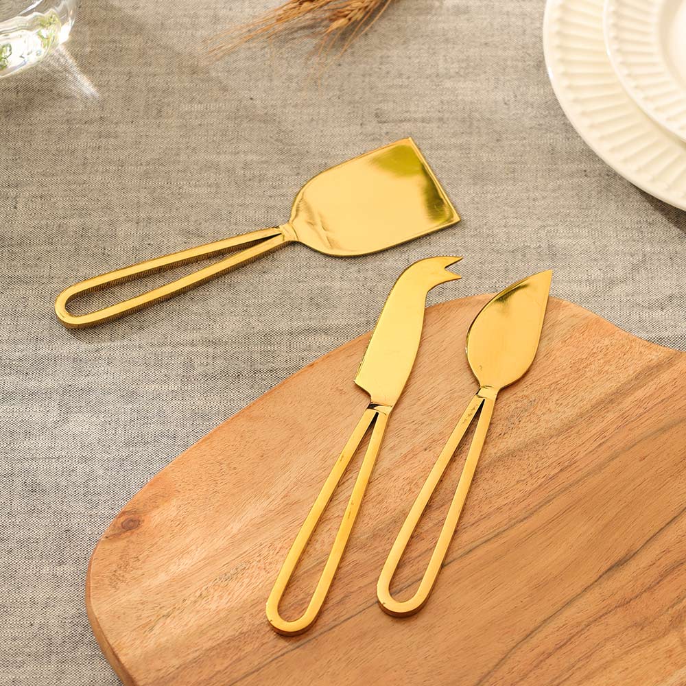 Cecil Cheese Knives, Set of 3 - Gold