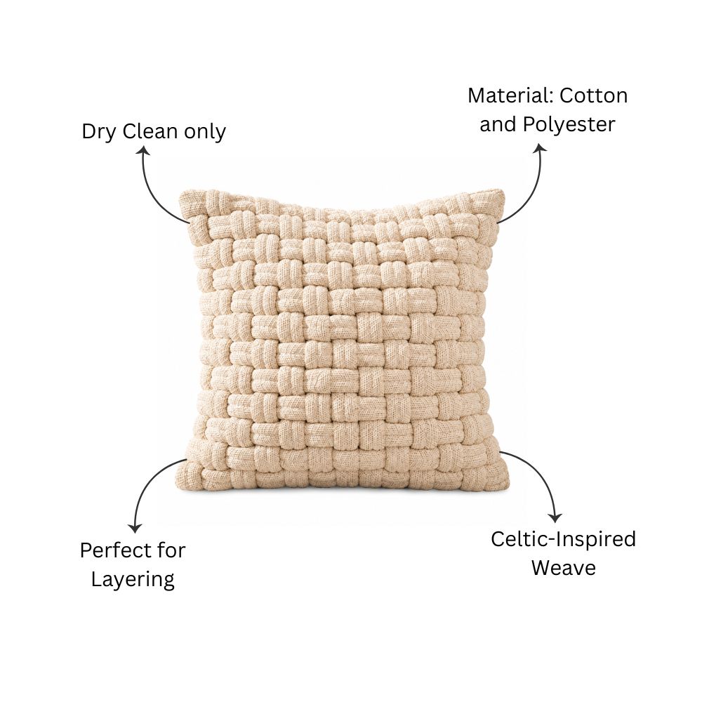 Celtic Weave Cotton and Jute Cushion Cover 45x45cm - Cream