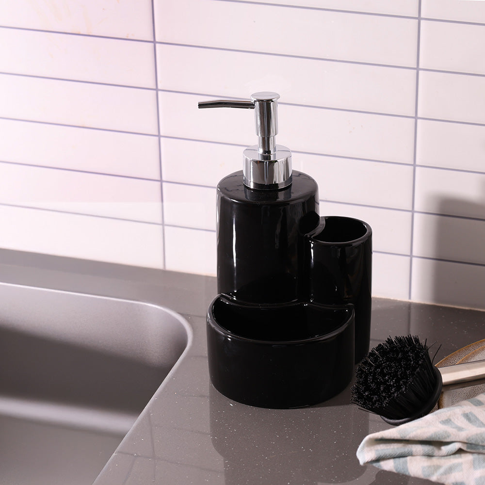 Ceramic Sink Organiser with Scrub Brush - Black