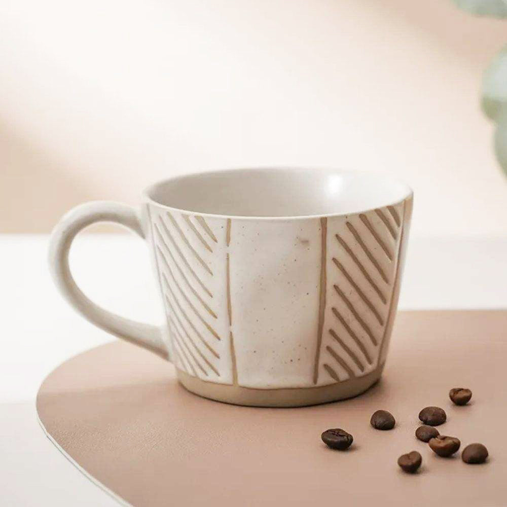 Ceramic Large Cup - Beige Lines