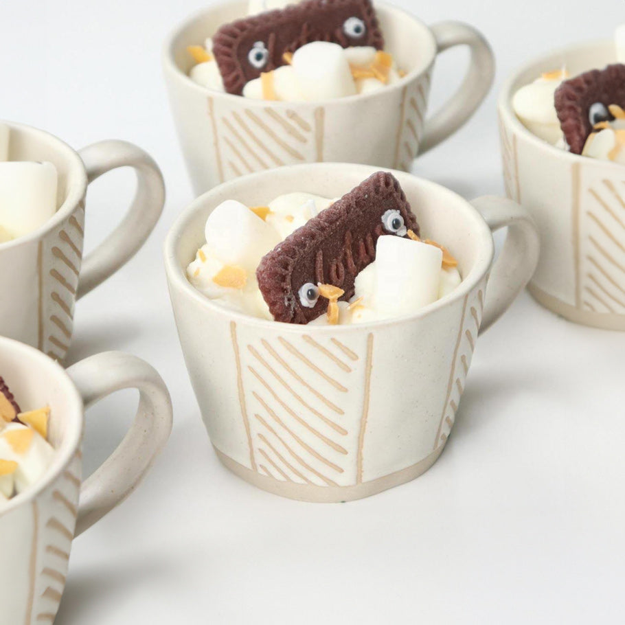 Ceramic Large Cup - Beige Lines