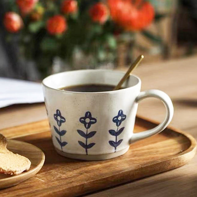 Ceramic Large Cup - Blue Flowers