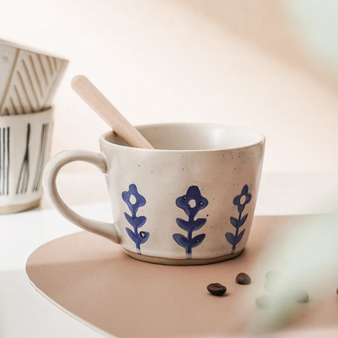 Ceramic Large Cup - Blue Flowers