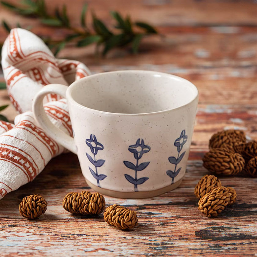 Ceramic Large Cup - Blue Flowers