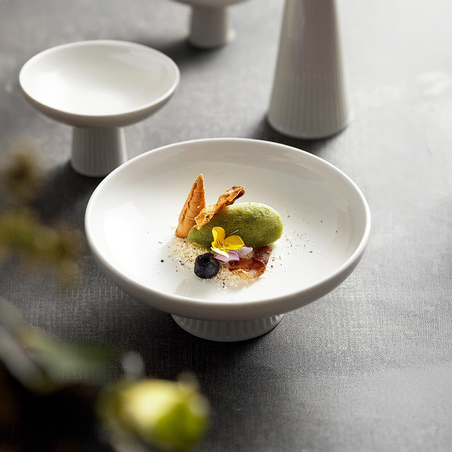 Ceramic Ribbed Elevated Plate Small - White