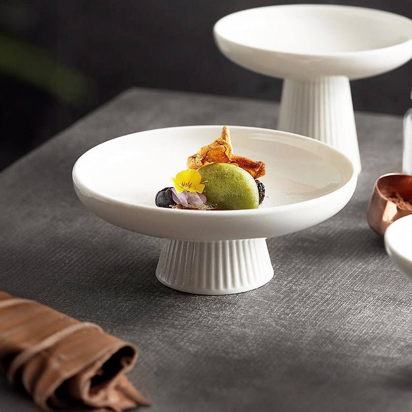 Ceramic Ribbed Elevated Plate Small - White