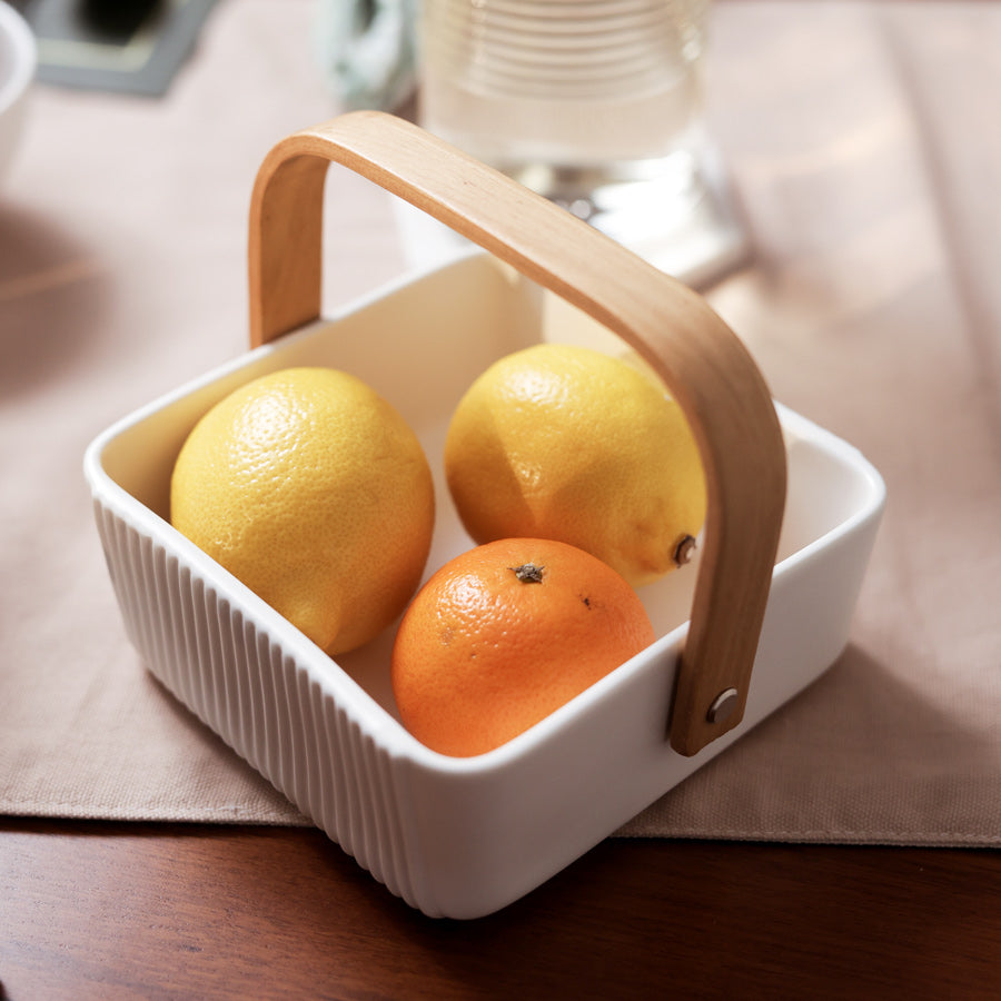 Ceramic Serving Basket With Handle Medium - White