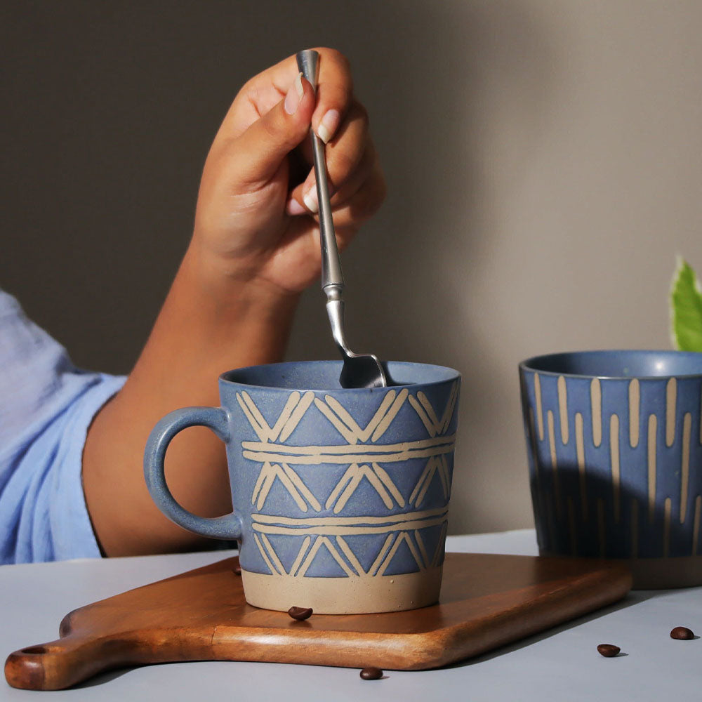 Ceramic Tapered Mug Triangles - Rustic Blue