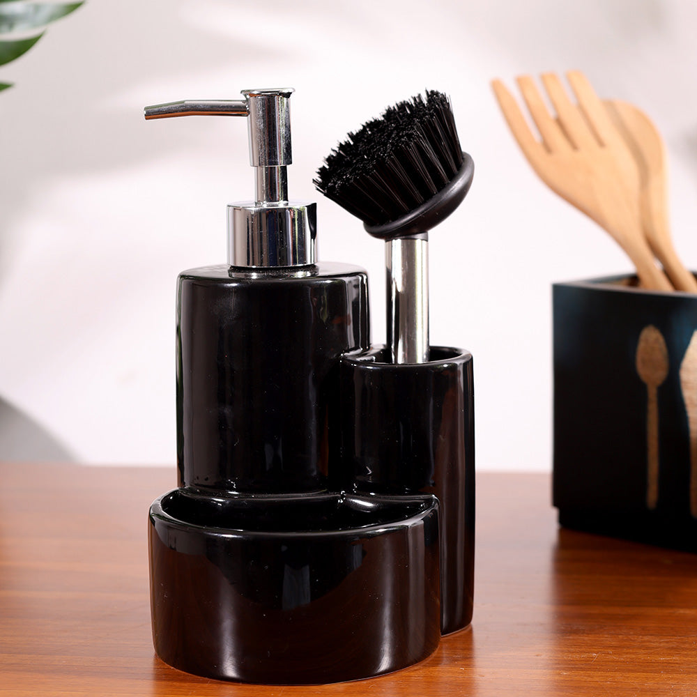 Ceramic Sink Organiser with Scrub Brush - Black