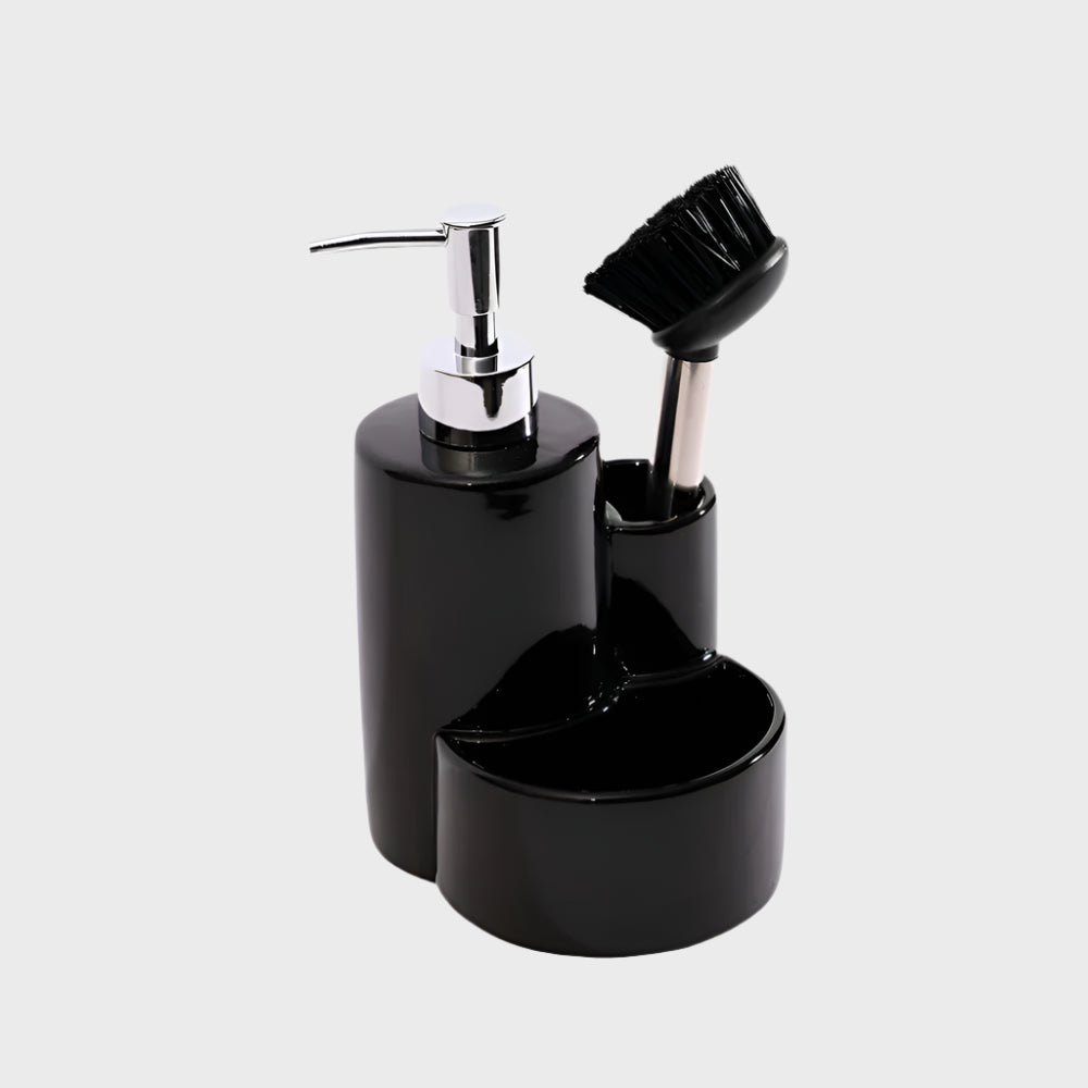 Ceramic Sink Organiser with Scrub Brush - Black
