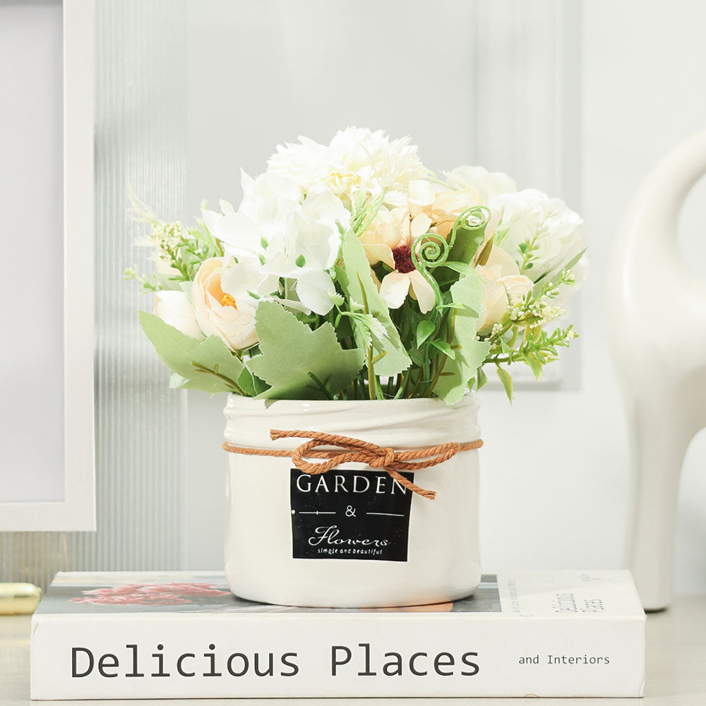 Ceramic Potted Planter Small - White Bunch