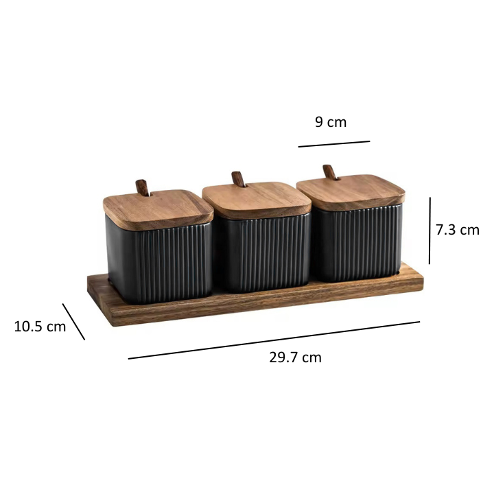 Ceramic Trio Condiment Set - Black