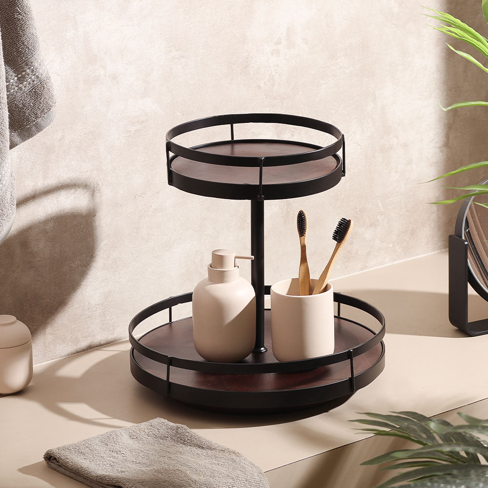 Kena 2-Tier Round Turntable - Brown Black