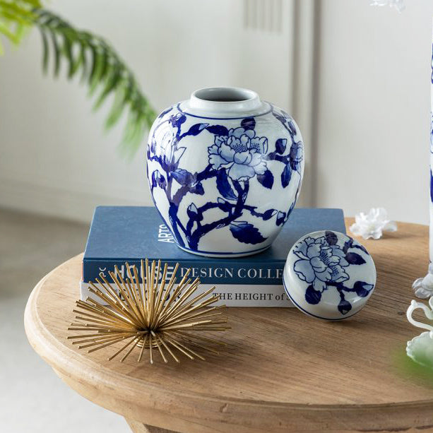 Chantilly Ginger Jar With Lid Short - Blue Flowers