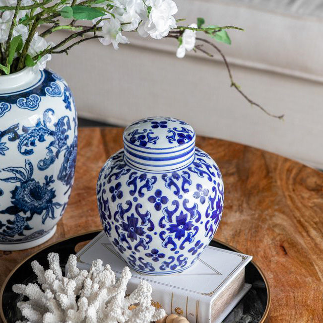 Chantilly Ginger Jar With Lid Short - Blue Mosaic