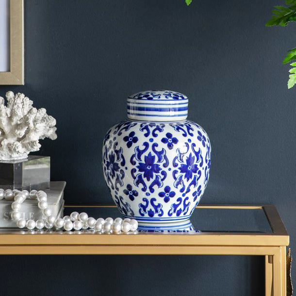 Chantilly Ginger Jar With Lid Short - Blue Mosaic