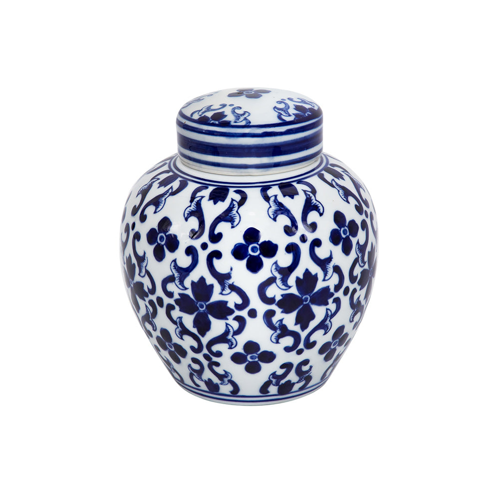 Chantilly Ginger Jar With Lid Short - Blue Mosaic
