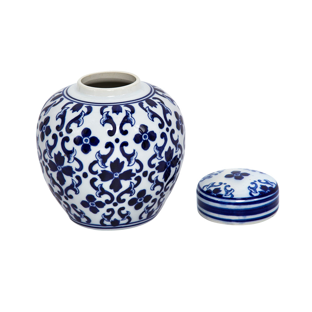 Chantilly Ginger Jar With Lid Short - Blue Mosaic