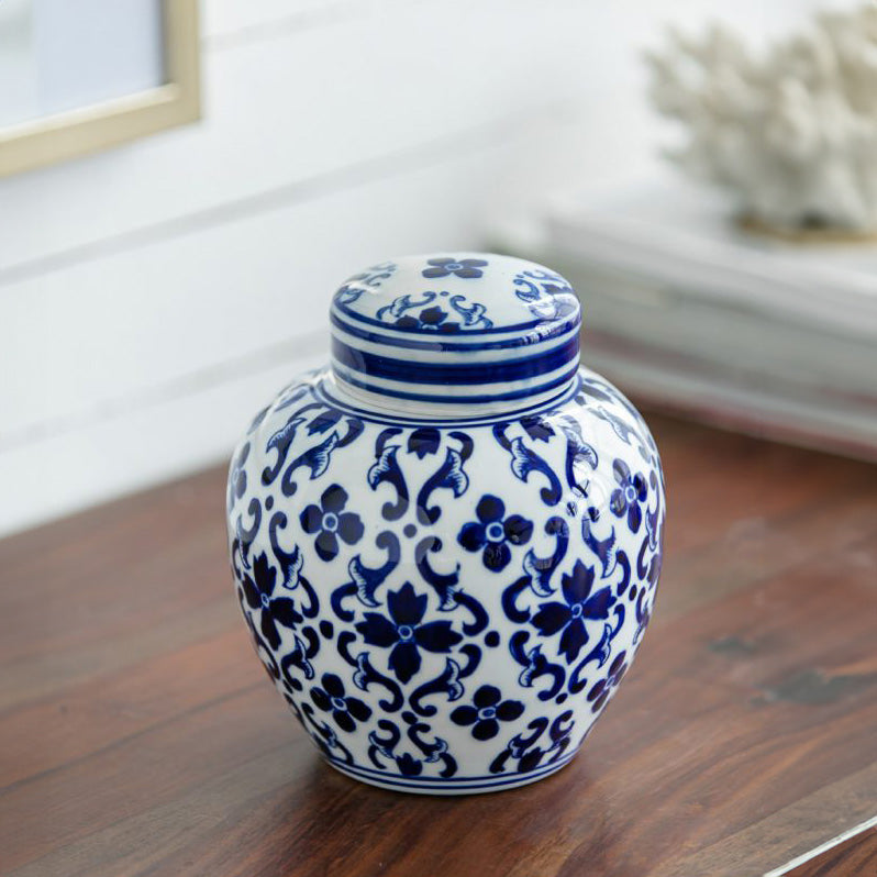 Chantilly Ginger Jar With Lid Short - Blue Mosaic