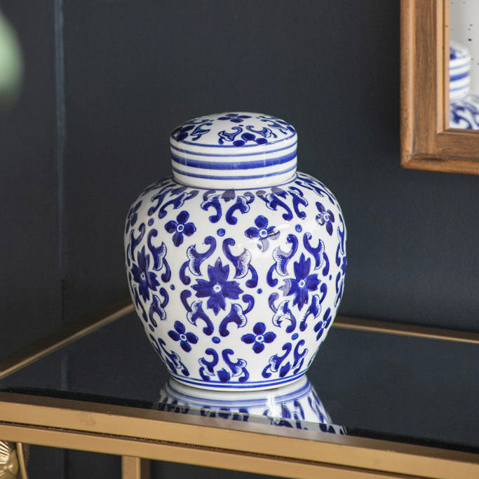 Chantilly Ginger Jar With Lid Short - Blue Mosaic