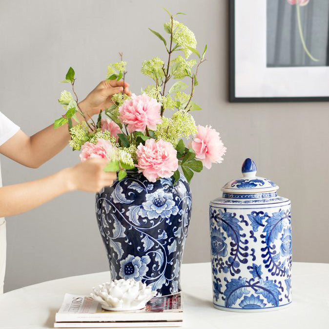 Chantilly Ginger Jar With Lid XL - Midnight Camellia