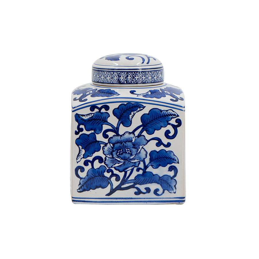 Chantilly Tea Jar With Lid Square - Blue Flowers