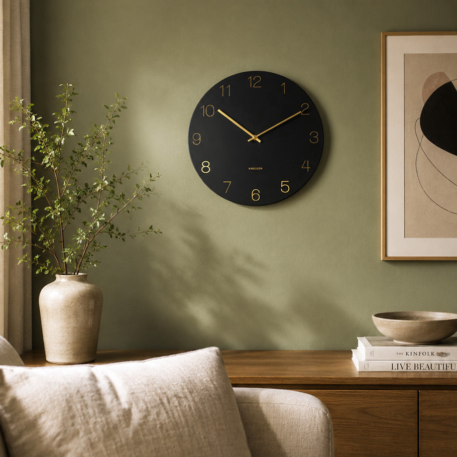 Charm Engraved Numbers Wall Clock 30cm - Black