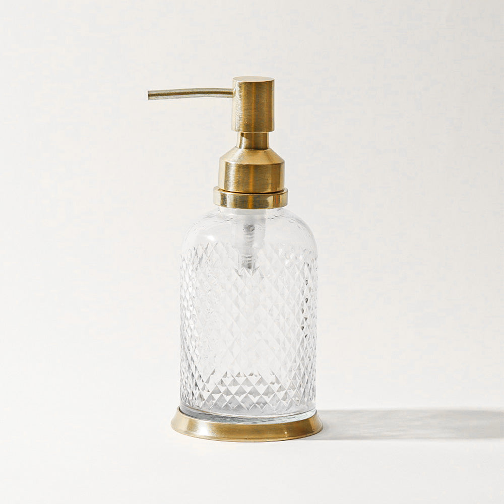 Harlequin Glass and Brass Soap Dispenser - Clear Gold