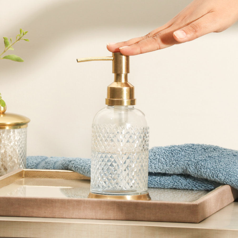 Harlequin Glass and Brass Soap Dispenser - Clear Gold
